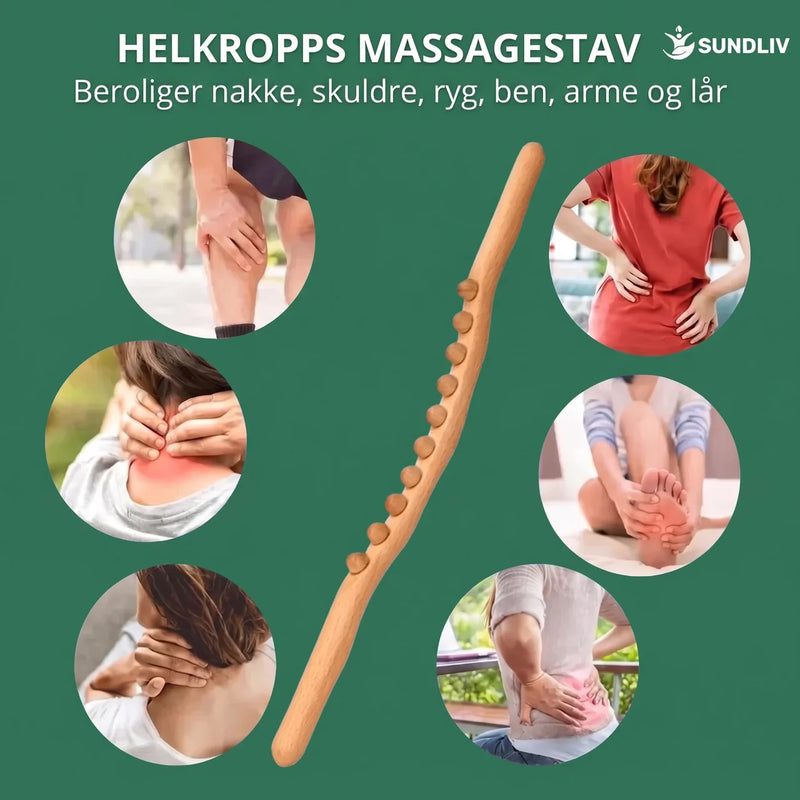 Gua Sha Massagepind i Bøgetræ – Massagepind med 10 Roterende Kugler