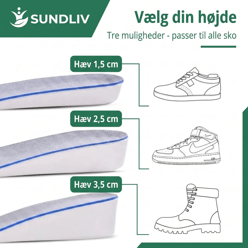 Højdeforhøjende Skosåler – Justerbare Indlæg 1,5–3,5 cm