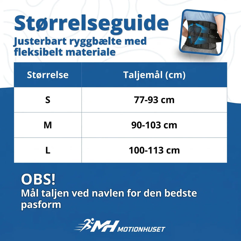 Justerbart ryggbælte med fleksibelt material