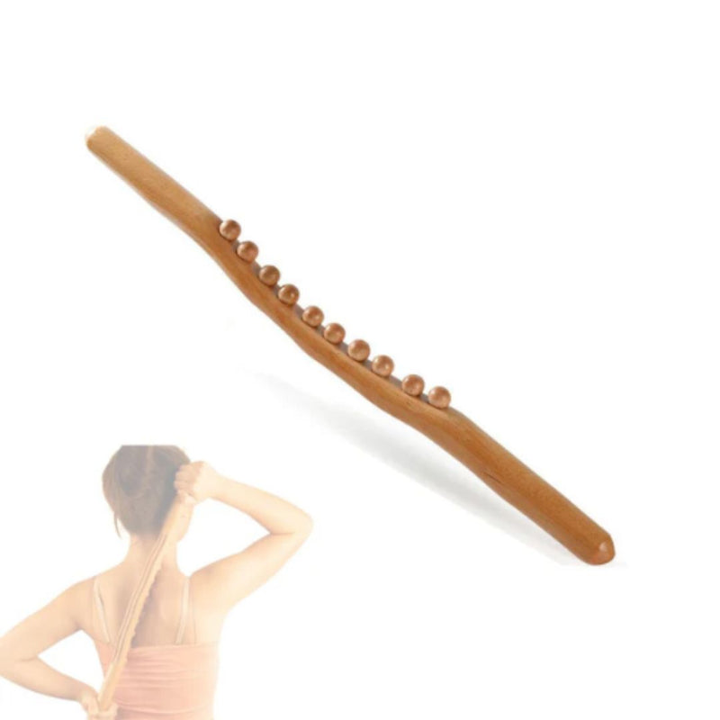Gua Sha Massagepind i Bøgetræ – Massagepind med 10 Roterende Kugler