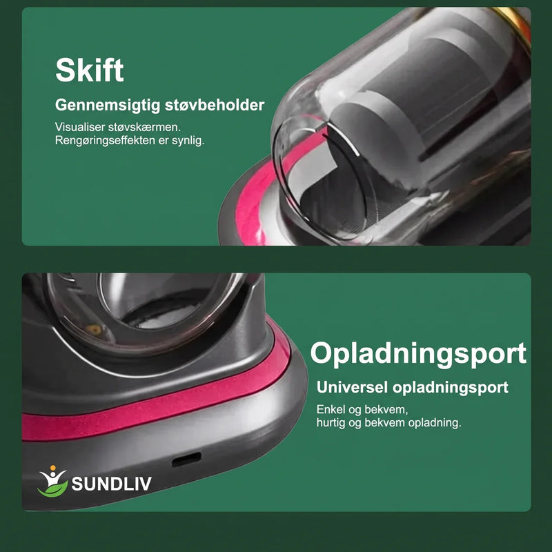 TextiClean Håndstøvsuger – 10.000 Pa med UV-C-Lys, Vibration og HEPA-Filtrering